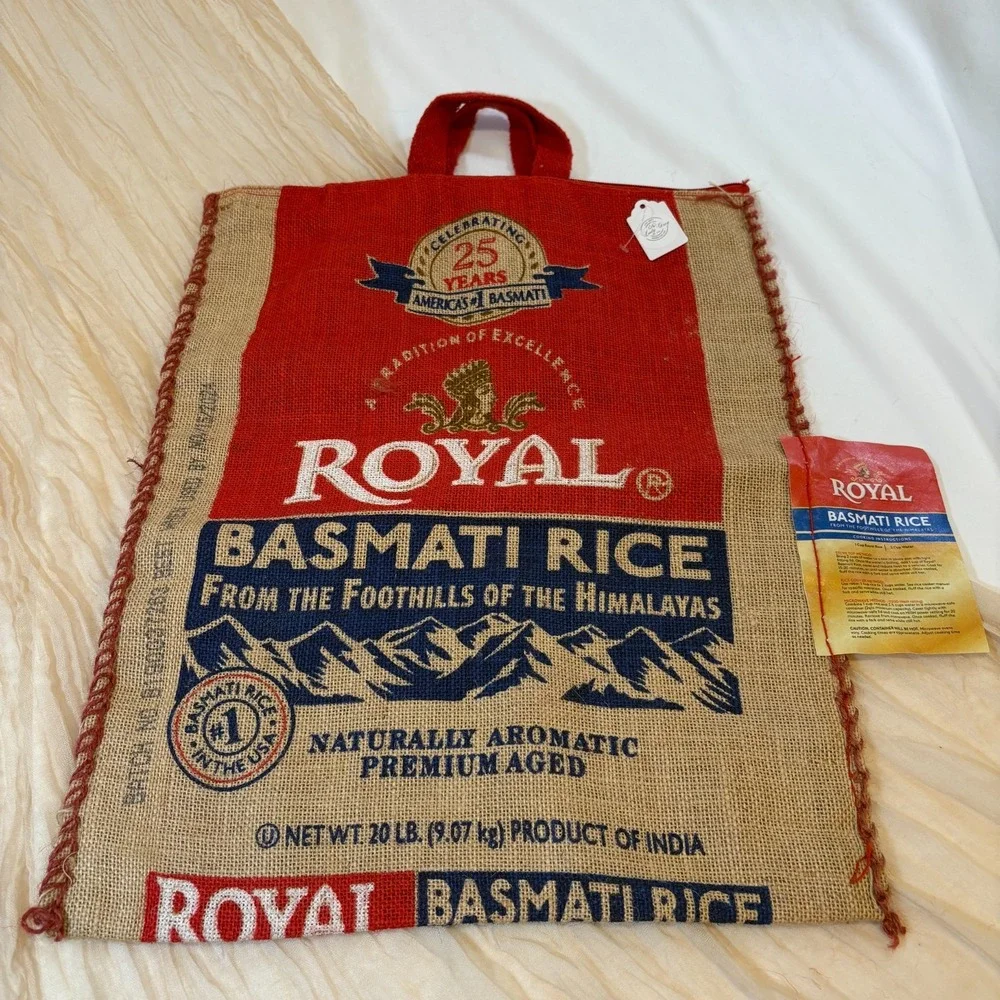 Purse Royal Basmati Rice Tote With Handles‎ and Zipper, Burlap Bag, 20 lb size